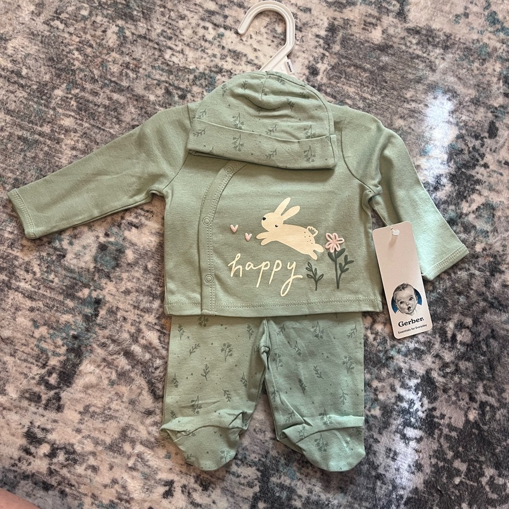 Gerber Mint Green Baby Outfit with Bunny Design